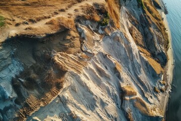 Aufkleber - Aerial view of a cliff overlooking a body of water, suitable for use in travel or outdoor adventure contexts
