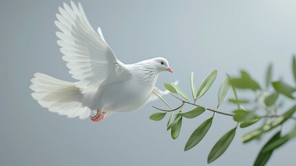 Aufkleber - A peaceful scene with a white dove perched on a lush green branch, ready to take flight