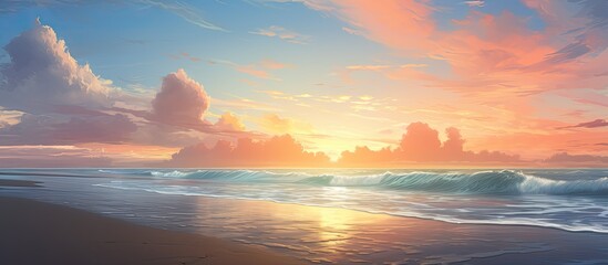 Aufkleber - Seascape background with clouds and waves on sunrise. Creative banner. Copyspace image
