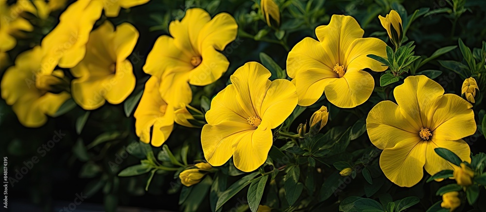 Yellow eight o clock flower or Turnera ulmifolia in the garden Yellow ...