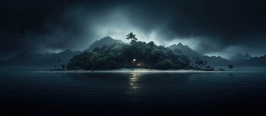 Sticker - island blur and dark background. Creative banner. Copyspace image
