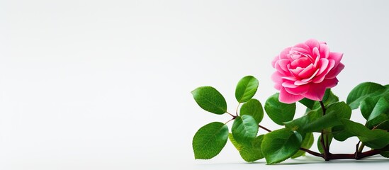 Poster - Pink Flower green leaves. Creative banner. Copyspace image
