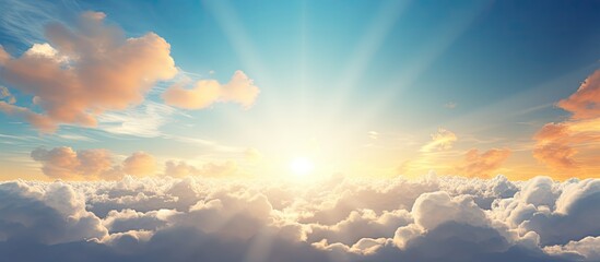 Wall Mural - sun and clouds in sky nature background. creative banner. copyspace image