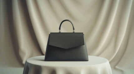 Poster - A black purse sitting on a table with a simple background, suitable for use in lifestyle or commerce images