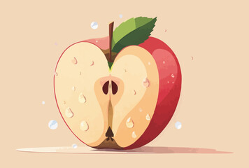 An apple cut in half with a water droplet on the cut. Vector flat minimalistic isolated illustration.