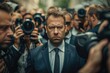 © Fotograf - A businessman being photographed by multiple people, possibly for a media event or press conference