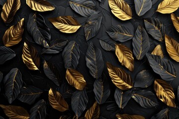 Wall Mural - A collection of golden leaves on a dark background
