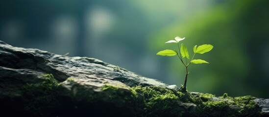 Poster - The ivy and little plant on tree branch with shallow depth of field. Creative banner. Copyspace image