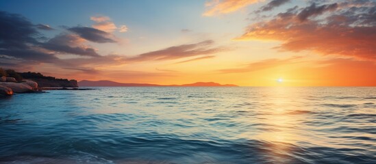 Poster - View of sunset over the sea selective focus. Creative banner. Copyspace image