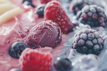 Poster - Fresh berries on top of a scoop of creamy ice cream, perfect for a sweet treat or dessert