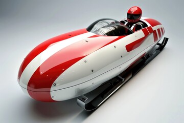 Poster - A red and white speed boat on a white surface, suitable for use in illustrations about water sports or leisure activities