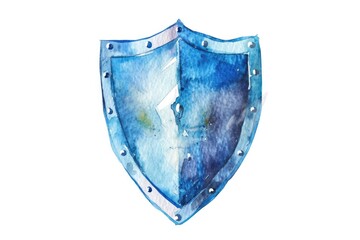 Aufkleber - A watercolor illustration of a blue shield with intricate details