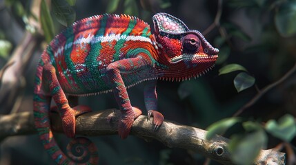 Poster - A colorful chameleon sits quietly on a branch, blending in with its surroundings