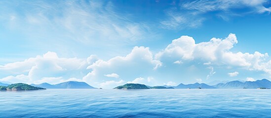 Poster - Blue sky clouds and sea islands background. Creative banner. Copyspace image