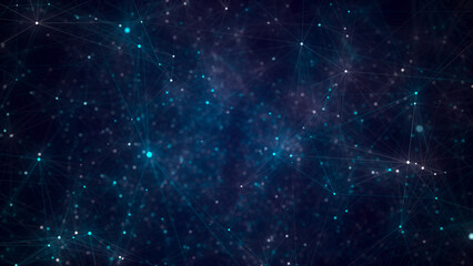 Poster - network connection structure. abstract blue background with moving dots, lines and triangles. futuri