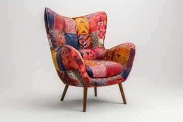 Aufkleber - Colorful chair with patchwork upholstery on the seat