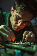 Poster - A person assembling electronic components, possibly for a hobby or professional project
