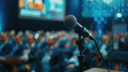 Aufkleber - A microphone on a stand ready for use in an audience setting