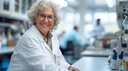 portrait of a senior research scientist in a biochemistry lab