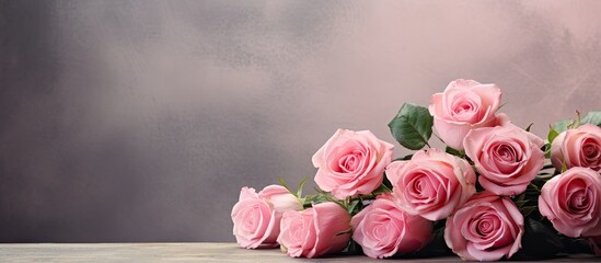 Wall Mural - A beautiful bunch of pink roses. Creative banner. Copyspace image