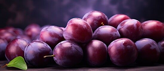 Poster - Few Ripe plum heap over background. Creative banner. Copyspace image