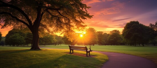 Wall Mural - Landscape of sunset at park. Creative banner. Copyspace image