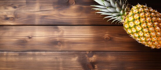 Poster - Close up of pineapple on a wooden table. Creative banner. Copyspace image