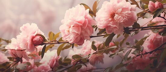 Poster - spring sprouted peony branches. creative banner. copyspace image
