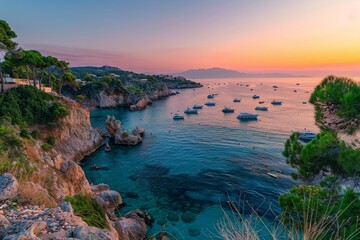 Wall Mural - Sunset over Coastal Mediterranean Village