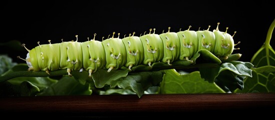 Sticker - caterpillar of cabbage white butterfly Pieris brassicae. Creative banner. Copyspace image