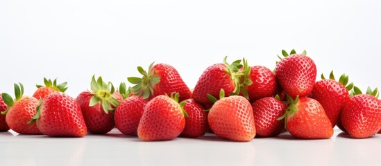 Poster - Fresh and tasty strawberries isolated on white background. Creative banner. Copyspace image