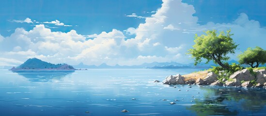 Poster - Seascape with small island in sunny day. Creative banner. Copyspace image