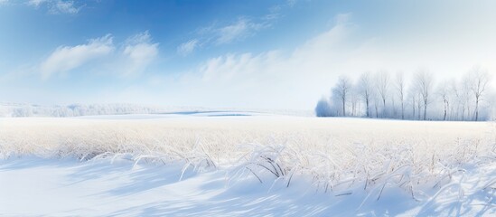 Poster - A Snow Covered Wheatfield in Winter. Creative banner. Copyspace image