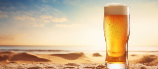 Poster - Enjoying a mug of beer during summer time. Creative banner. Copyspace image