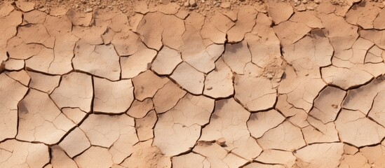 Poster - Closeup dry cracked earth background clay desert texture on rock. Creative banner. Copyspace image