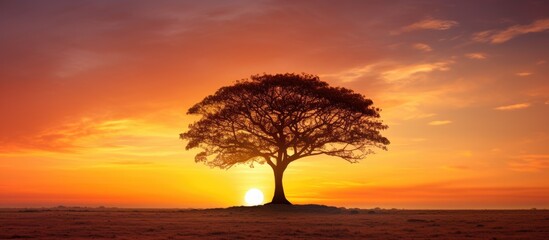 Aufkleber - Grassland and tree at sunset. Creative banner. Copyspace image