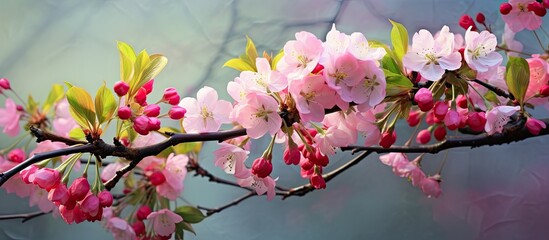 Poster - Crab apple tree blooming in spring. Creative banner. Copyspace image