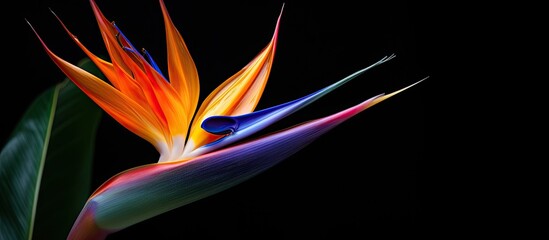 Poster - strelitzia reginae bird of paradise beautiful and exotic flower very colorful. Creative banner. Copyspace image