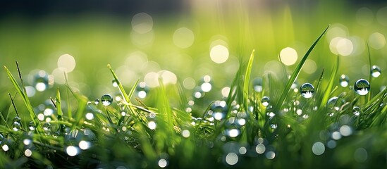 Wall Mural - wonderful dew on grass in the morning and shine like crystal. Creative banner. Copyspace image