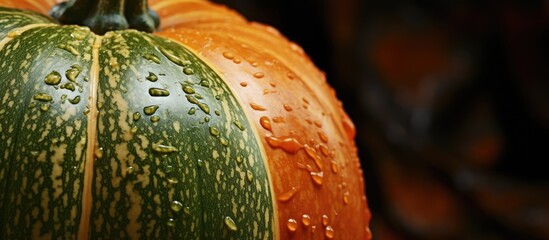 Poster - Close up rough green and orange skin of pumskin. Creative banner. Copyspace image