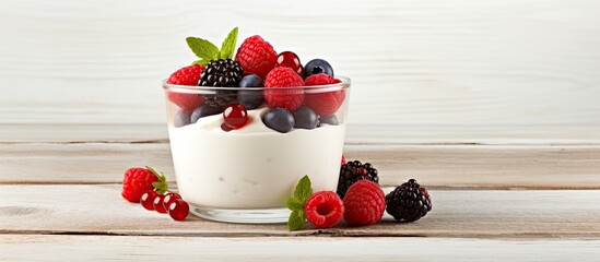 Aufkleber - yogurt with fresh berries. Creative banner. Copyspace image