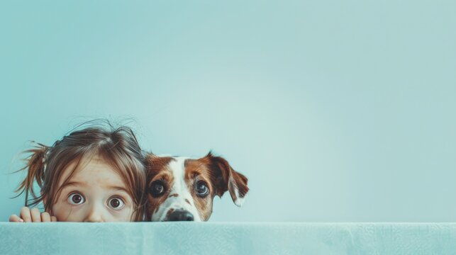 Vector illustration of cute dog and little kid