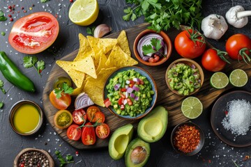 Canvas Print - Mexican Guacamole Ingredients on Dark Background