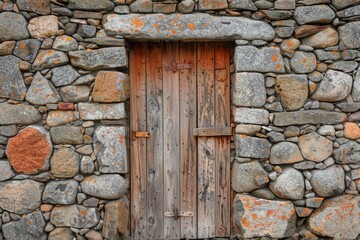 Sticker - Rustic Stone Wall with Wooden Door