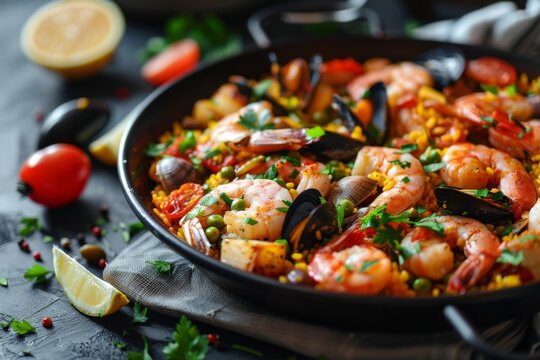 Seafood Paella Dish Close-Up