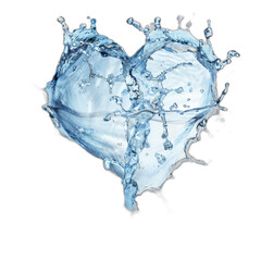 Poster - In the shape of a heart, water splashes are placed on an isolated transparency background, PNG