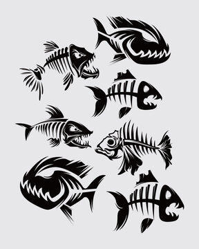 fish skeleton collection vector clip art silhouette underwater marine life sticker t shirt design print art pattern editable