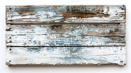 Weathered Antique Wood Sign with Distressed Surface and Peeling Paint in Soft Lighting on White