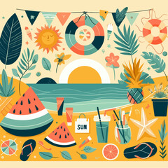 summer beach banner illustration. summertime and holiday