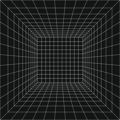 3D Wireframe grid template in perspective view